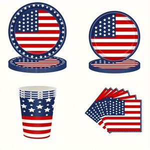 Juego de Vajilla Personalizado con Bandera Americana para 25 Personas - Platos, Servilletas y Tenedores Patrióticos para el 4 de Julio - Product Image 1