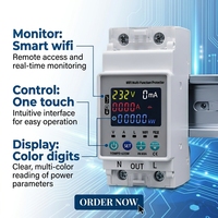 63A 220V AC Satu Fasa Layar Digital WIFI Smart Switch Metering Circuit Breaker Tembaga PC SVC Timer Tegangan Kebocoran