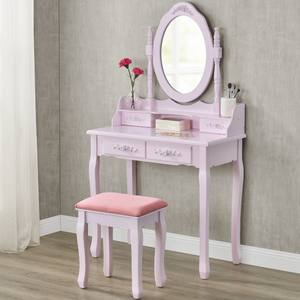 Cổ phiếu hạn chế màu hồng Gương Gỗ Đức trang điểm Vanity nhà mặc quần áo cô gái phòng ngủ Châu Âu tủ quần áo bảng cho trẻ em với phân - Product Image 2