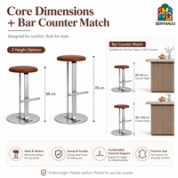 Tabouret contemporain en fer avec siège rembourré en cuir, repose-pieds, base ronde, hauteur de comptoir 75 cm, tabouret de bar en fer