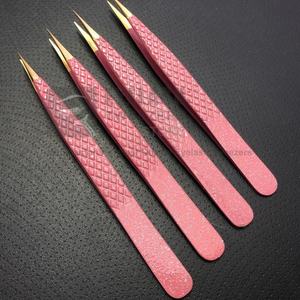 Pince à épiler pour cils en acier inoxydable à poignée diamantée en or rose pailleté en acier japonais pince à épiler en acier vente en gros - Product Image 1