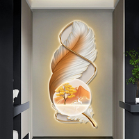 Décorations murales en gros pour la maison : Tableau lumineux LED avec plumes, Art mural pour salon et couloir