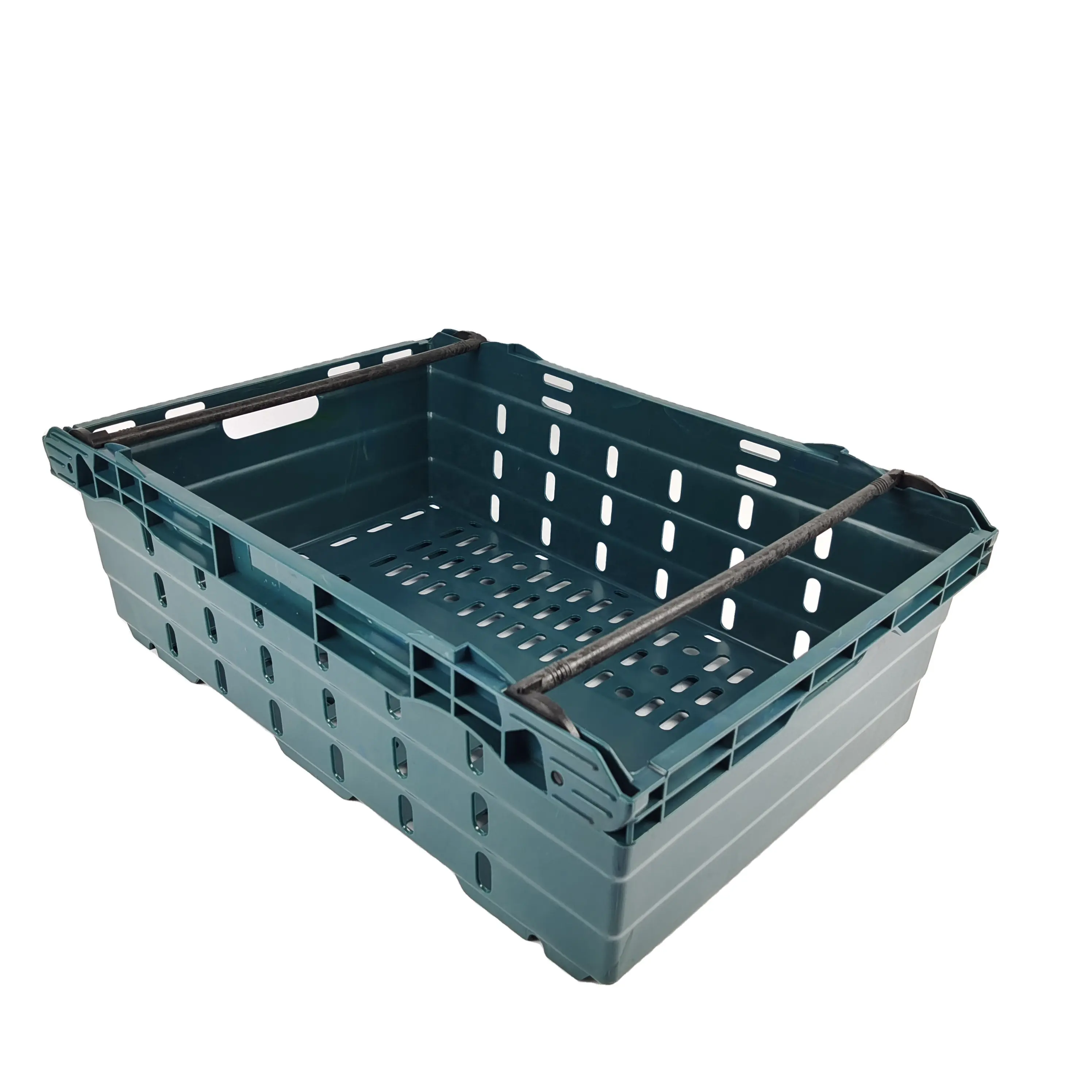 Plastic Ventilated Vegetable Crate Fruit Basket Nestable Stackable Moving Bale Arm Crate for Storage