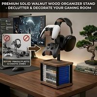 Support portable 4-en-1 en bois massif pour casque et manettes, base de rangement pour jeux vidéo Xbox/PS5/PS4 - Décoration de salle de jeu, cadeau