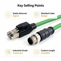 Konektor Ethernet RJ45 PVC M12D Terproteksi - Harness 4-Core Male Aviation Plug IP67 Digunakan pada Mesin Industri Tahan Lama