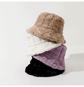 Wholesale in Stock Purple Fuzzy Bucket <b>Hat</b> Checkered Pattern Women Winter <b>Hats</b> Plush Fur Bucket <b>Hat</b> - Product Image 6