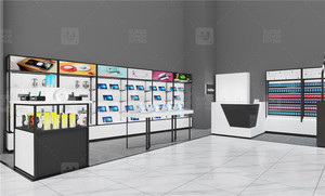 Thiết kế nội thất tủ trưng bày laptop hiện đại, kệ tường cửa hàng máy tính bằng kính tùy chỉnh cho bán lẻ tai nghe - Product Image 2