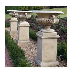Vasos de granito para cemitério, vasos de flores em pedra natural esculpidos à mão, desenho clássico romano, quadrado, para jardim ao ar livre, jardim