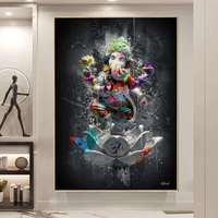 Graffiti toile peinture hindou éléphant dieu mur Art Religion Ganesha Lotus affiche impression mur photo pour salon décor à la maison