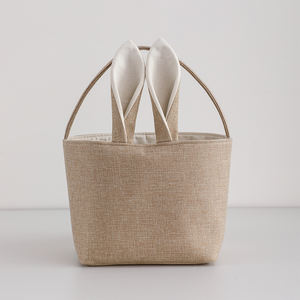 Cadeaux en lin de décoration de fête naturels personnalisés pour enfants <span class=keywords><strong>panier</strong></span> de Pâques brodé avec <span class=keywords><strong>pompon</strong></span> - Product Image 2