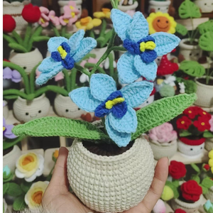 Fleurs artificielles en pot <span class=keywords><strong>d</strong></span>'orchidée tricotées à la main, mignonnes et abordables, avec design de pot souriant au crochet personnalisé pour la <span class=keywords><strong>d</strong></span>écoration intérieure et les cadeaux de fêtes - Product Image 6