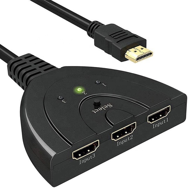 3 Port HDMI Splitter 1080P 3D Switcher 3x1 Auto Switch 3-In 1-Out With 45 CM Pigtail Converter 1 in 3 Out Cable