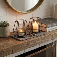 Lanterne à bougie en verre hexagonal, porte-bougie géométrique en métal