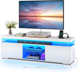 Meuble <span class=keywords><strong>TV</strong></span> moderne design en bois à DEL pour centre de divertissement avec prises de courant - Product Image 1