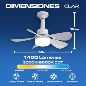 Ventilatore da Soffitto Regolabile CCT 52cm con Attacco E27, Telecomando e Luce Dimmerabile per Uso Interno - Product Image 4