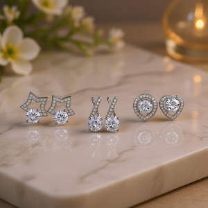 Pendientes de Oro Blanco E786 con Circonita Redonda en Forma de Estrella, Joyería de Moda para Mujer, Regalo - Product Image 2