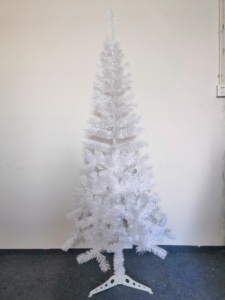 Arbre de Noël artificiel en PVC blanc, mince et sans éclairage, pour la décoration intérieure des fêtes - Product Image 3
