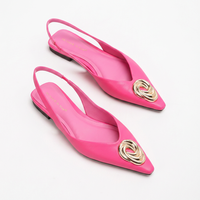 2201-1 Sandales Confort Plates pour Femmes, Slingbacks à Bout Pointu avec Boucle Métallique, Mocassins Plats Décontractés d'Automne