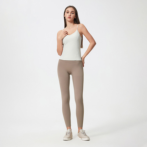 Leggings de yoga pour femmes taille haute pantalons de gymnastique extensibles en nylon doux avec fermeture à cordon motif solide - Product Image 1