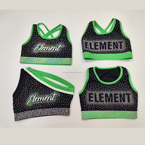 Tenues d'entraînement de cheerleading de la série Sparkling Green avec strass AB Water Diamond, pour l'échauffement, vente en gros pour équipes de cheerleading - Product Image 3