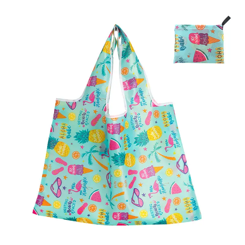Custom Logo Eco Recycle Nylon Foldable Grocery Tote Bag Polyester Reusable Folding Shopping Bags