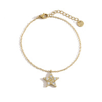 Bracelet en acier inoxydable plaqué or 18 carats avec étoile, lune et zircon cubique pour femme, chaîne délicate avec lettre AMOUR, vente en gros OEM
