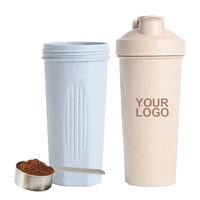 Bouteille de shaker sportive en paille de blé biodégradable de haute qualité, sans BPA, écologique, avec boule mélangeuse pour la salle de sport