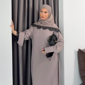 Nouvelle Abaya 2026 Style Dubaï en Dentelle, Ensemble 2 Pièces, Vêtement Islamique Nida, Abaya Modeste pour Femme, Robe Musulmane avec <span class=keywords><strong>Hijab</strong></span> Assorti - Product Image 3