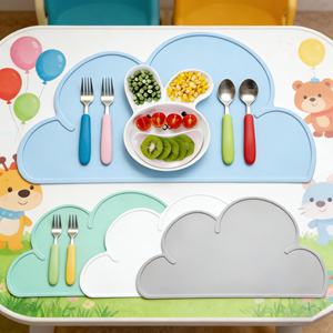 แผ่นรองจานซิลิโคนรูปทรงเมฆ ปลอดสาร BPA เกรดอาหาร ไม่ลื่น กันน้ำ สำหรับเด็กทารก เด็กวัยหัดเดิน เด็กโต ใช้กับโต๊ะอาหาร เก้าอี้สูง - Product Image 6