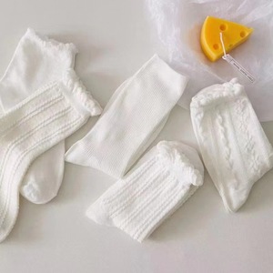 <b>White</b> <b>Lace</b> Socks Solid Color Mid Calf Breathable Sweat Absorbing Women Casual JK Style Youth Fashion - Product Image 2