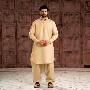 Traje Casual Tradicional de Algodón Beige para Hombre, Corte Regular, Sin Arrugas, para Bodas y Fiestas, Completamente Cosido, Listo para Usar, Hecho en India - Product Image 1