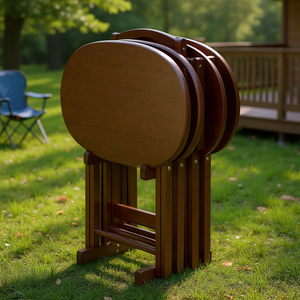 Db Nathan Juego de mesa para aperitivos de 5 piezas, color capuchino, madera redonda, apilable, muebles de exterior - Product Image 2