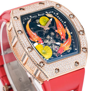 2026 New Rose Gold Diamond Set <b>Red</b> Carp Unique Barrel Shaped Skeleton Mechanical Water Resistant Unisex Watch - Product Image 2