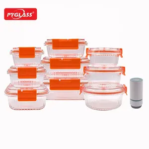 18 pieces of leak-proof glass food storage container with lid,Glass Storage Containers with Steam release valve,orang