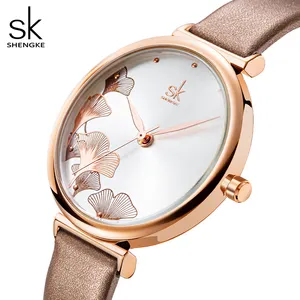 SHENGKE الساعات الصينية SK العلامة التجارية إنتاج المصنع للماء الفاخرة حزام من الجلد ووتش اللباس السيدات الساعات