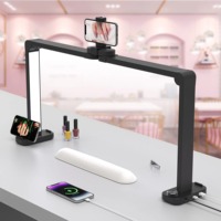 Lampe LED demi-lune pliable 40W avec fonction de charge de téléphone, pour salon de beauté, extension de cils, broderie, interrupteur rotatif, lumière à ongles demi-lune