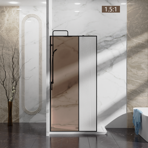 Puerta de <span class=keywords><strong>Ducha</strong></span> Sin Marco con Diseño Nuevo de ROYO, <span class=keywords><strong>Media</strong></span> Ranurada con Cristal Gris - Product Image 5