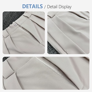 Eleganti <span class=keywords><strong>Pantaloni</strong></span> da Completo Grigio Pietra a Gamba Larga per Donna, Vita Alta, Plissettati, Stile Ufficio, Pantalone Drappeggiato Chic - Product Image 6