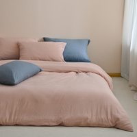 Parure de lit 100 % coton lavé, couleur unie, ensemble de literie de luxe doux, taille Queen, draps en coton, textile hôtelier