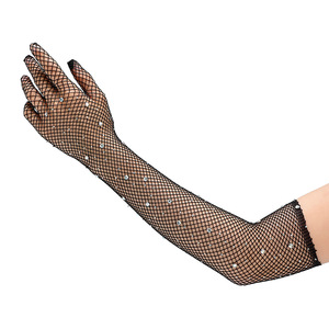 Gants de carnaval d'Halloween noirs extensibles en maille scintillante effet diamant, style filet de pêche, tendance mode - Product Image 6