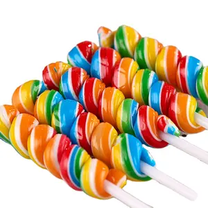 Aliments de loisirs pour enfants en gros halal doux petites collations sept couleurs vague plaque spirale dur sucette