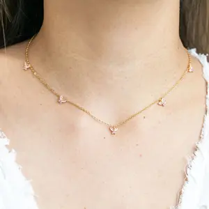 2023 Valentine's Day gift thin link chain 5 mini butterfly dangle gold plated cute girl women necklace
