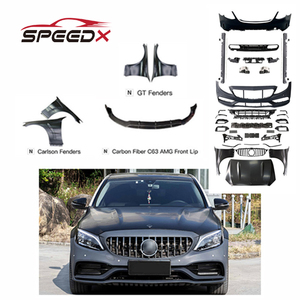 Pour <span class=keywords><strong>Mercedes</strong></span> W205 <span class=keywords><strong>classe</strong></span> <span class=keywords><strong>C</strong></span> mise à niveau nouveau C63 <span class=keywords><strong>AMG</strong></span> BodyKit pare-chocs avant arrière calandre becquet jupe latérale capot garde-boue - Product Image 1