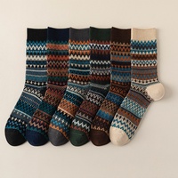 Chaussettes mi-mollet pour hommes, décontractées, rayées, toutes saisons, sans coutures, style ethnique, double rangée, double aiguille, en coton peigné, tendance