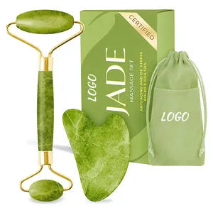 Ensemble de rouleaux en Jade pour le visage, accessoire Anti-vieillissement, vert naturel