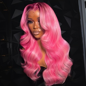 Perruques Lace Front Body Wave en Cheveux Humains Vierges Bruts Pré-Pluckées Rose Highlight Sans Colle pour Femme - Product Image 1