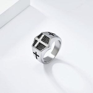 Cross <b>Ring</b> For Men Titanium Steel Antique Silver Gold Black Daily Wear Jewelry Simple Trendy Design - Product Image 3