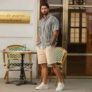 Chemises hawaïennes décontractées à manches courtes et col montant rayées pour hommes, personnalisables avec logo, respirantes, ODM - Product Image 5