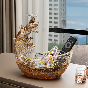 Boîte de rangement décorative en résine ondulée, plateau à clés pour entrée, décoration de table basse, cadeau de pendaison de crémaillère, ornement Feng Shui - Product Image 2