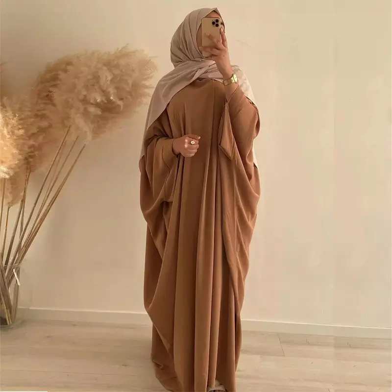 Muslim Women's Solid Color Doll Sleeves Europe and the United States Dubai Large Size Loose Robe Dress